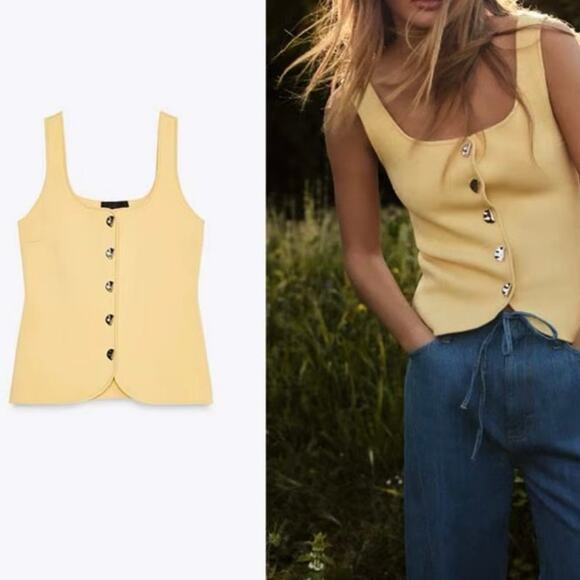 ZARA Yellow Knit Women's Top NWT Medium - Picture 4 of 10